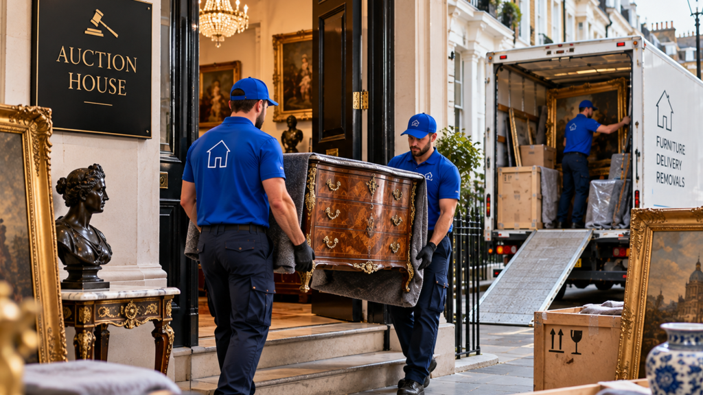 professional furniture delivery service collecting antiques from london auction house