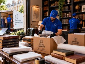 professional packers and movers packing rare books and home library